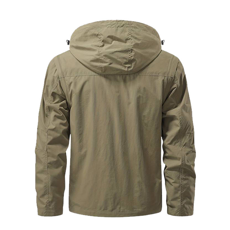 Herren nan multifunktionale Fieldjacke mit Kapuze und verstärkten Mehrfachtaschen wasserabweisendem Obermaterial und verstellbarem Saum EB