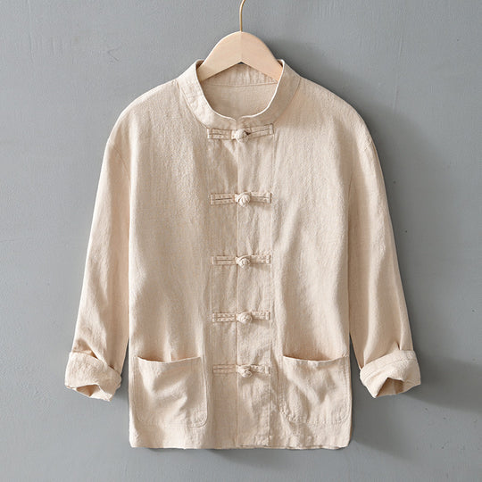 Herren nan leichte Leinenjacke im traditionellen chinesischen Stil mit Stehkragen und Knotenverschlüssen EB