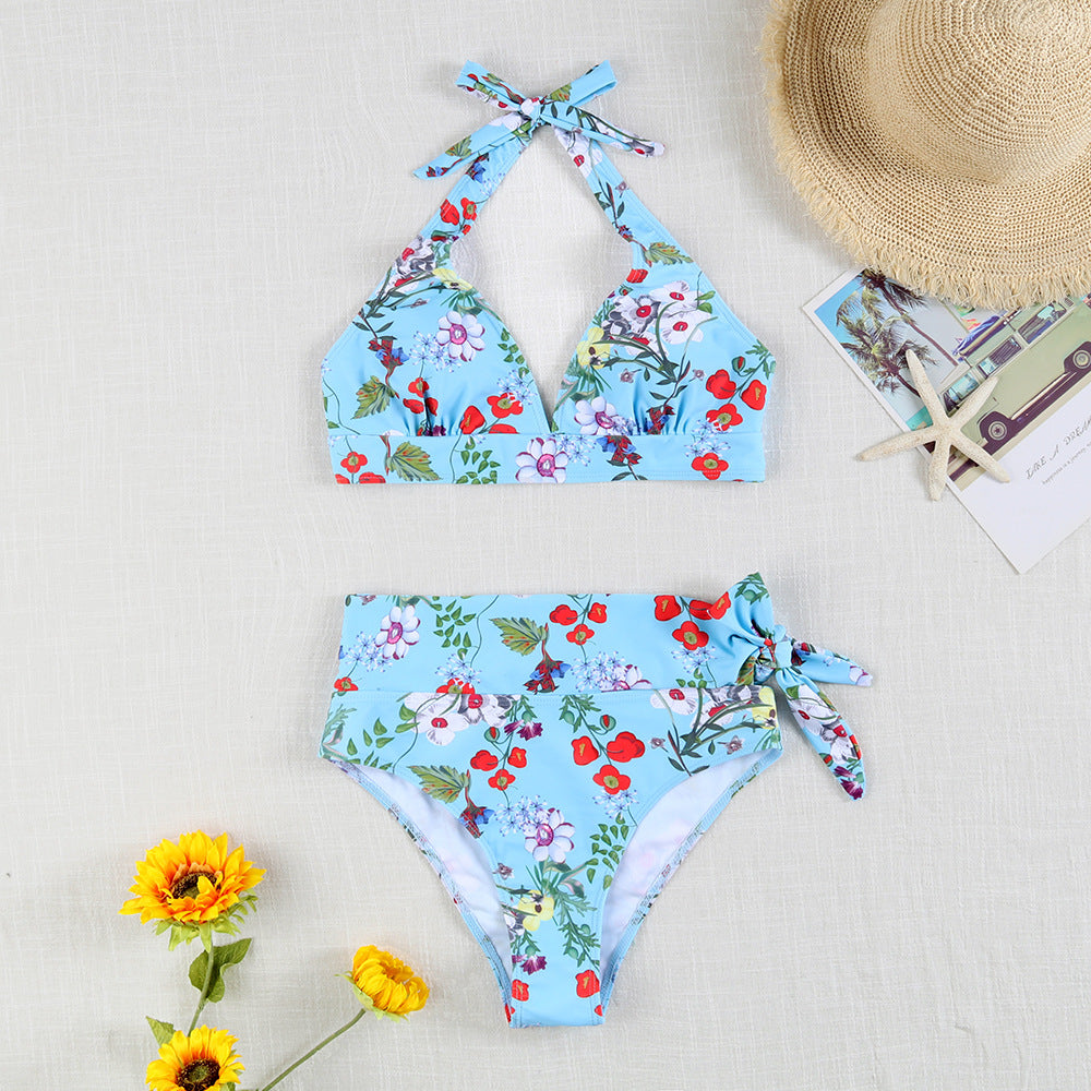 Damen Triangel-Bikini mit verstellbaren Bindebändern und floralem Design EB