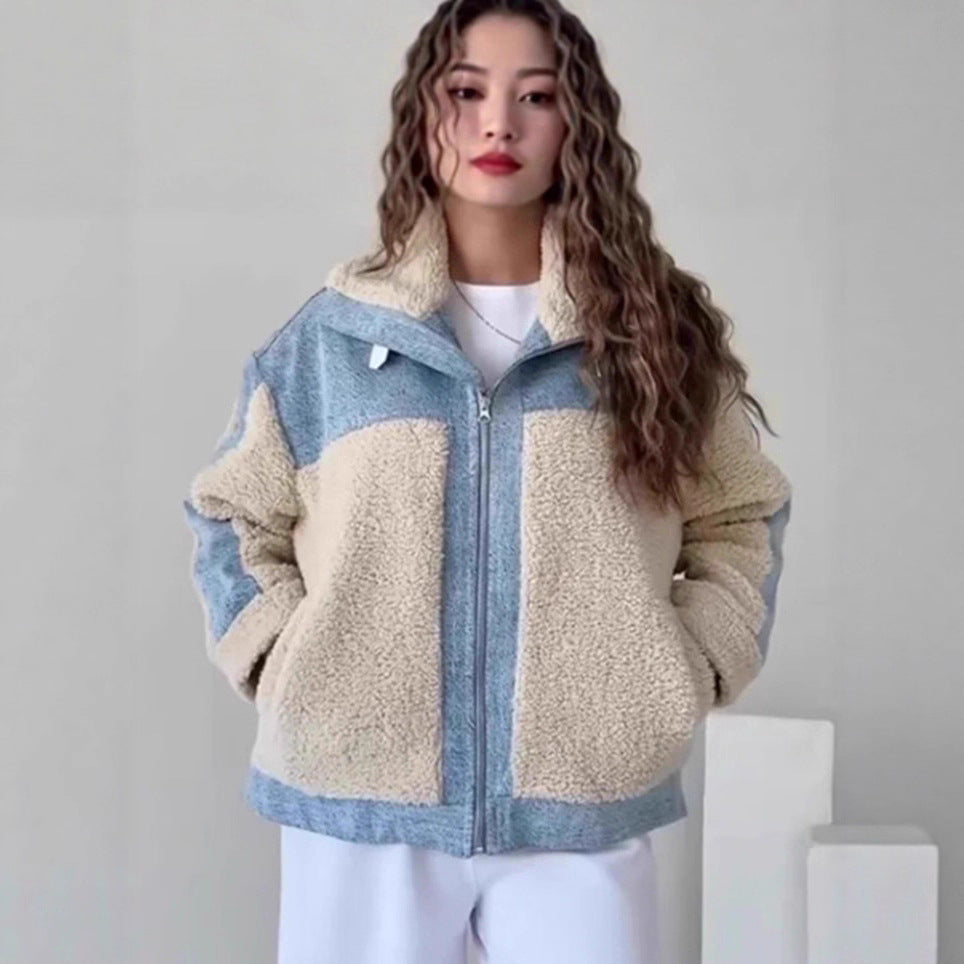 Damen Fleecejacke mit Kapuze und kontrastierenden Einsätzen EB