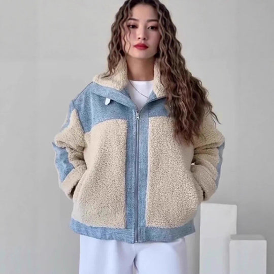 Damen Fleecejacke mit Kapuze und kontrastierenden Einsätzen EB