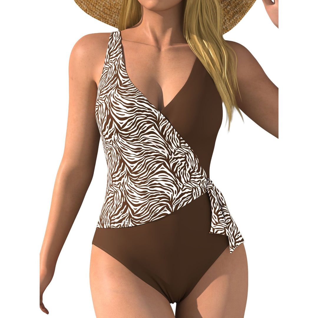 Damen Einteiliger Badeanzug mit Wickeldesign und Tiermotiv EB