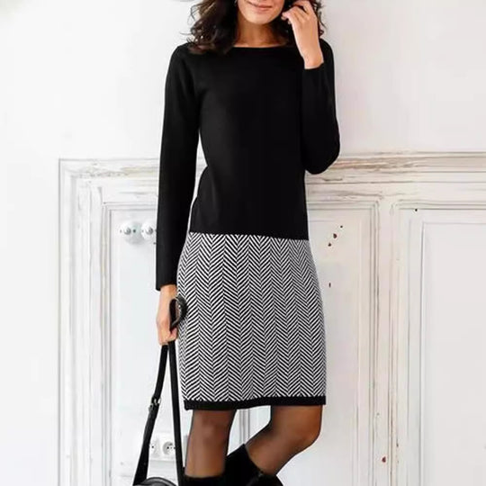 Elegantes Damen Strickkleid mit Chevron-Muster für Alltag & Büro | EB