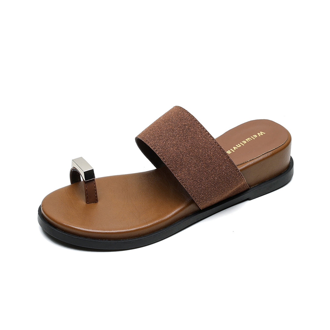 Damen modische Zehentrenner-Sandalen mit breitem Riemen und stylishen Akzenten EB