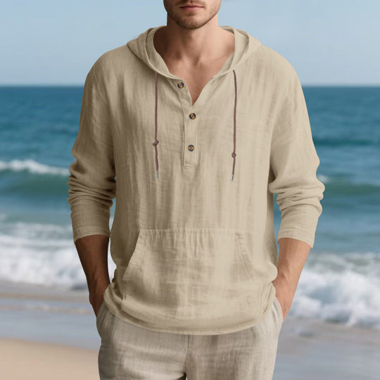 Herren lässiger Kapuzenpullover mit Knopfleiste und Kängurutasche EB