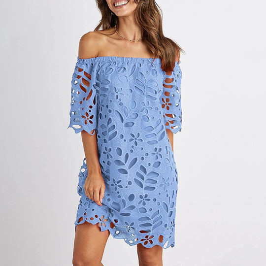 Damen Off-Shoulder Kleid mit floralen Cut-Outs und luftigen Ärmeln EB