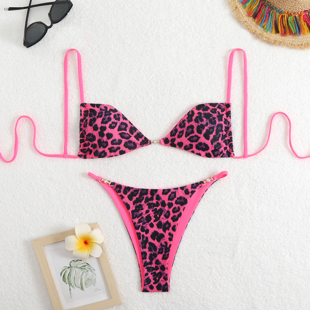 Damen Triangel-Bikini mit verstellbaren Trägern und elegantem Blumendruck EB