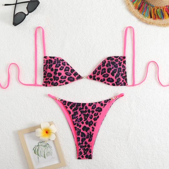 Damen Triangel-Bikini mit verstellbaren Trägern und elegantem Blumendruck EB