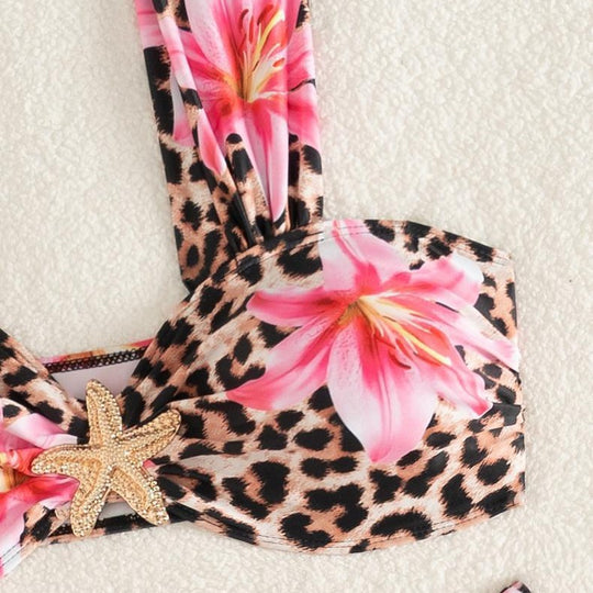 Damen Bikini-Set mit floralem Leopardenmuster EB