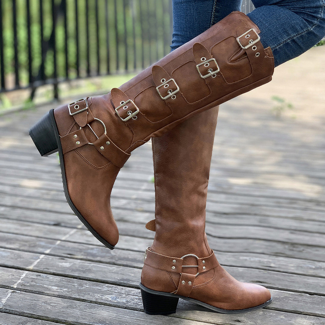 Damen modische Stiefel mit dekorativen Schnallen EB