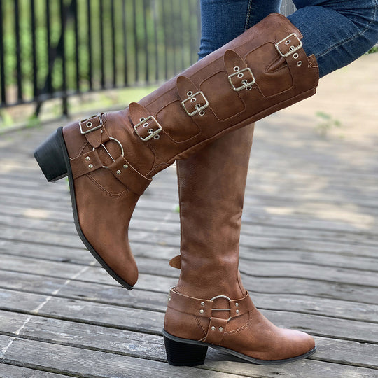 Damen modische Stiefel mit dekorativen Schnallen EB