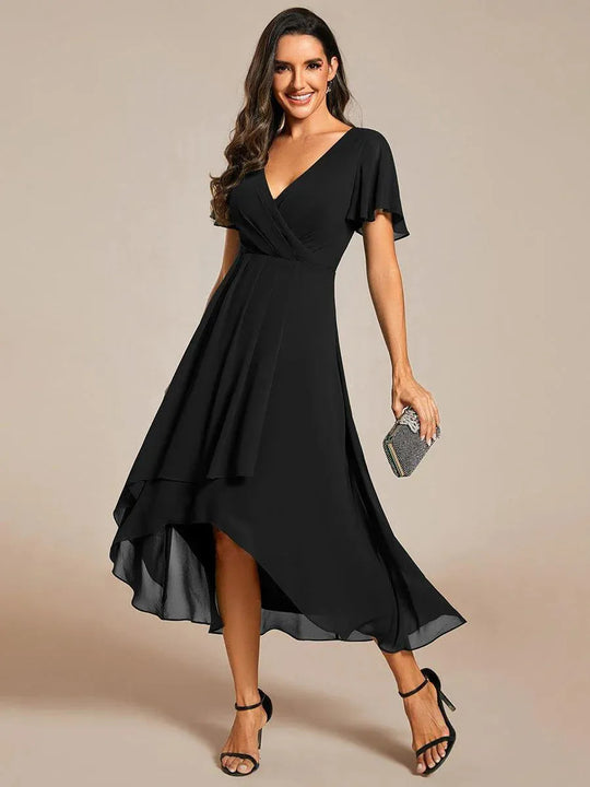 Damen Elegantes Wickelkleid mit asymmetrischem Saum EB