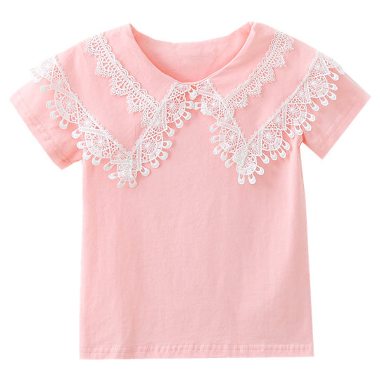 Damen T-Shirt mit Spitzenkragen EB
