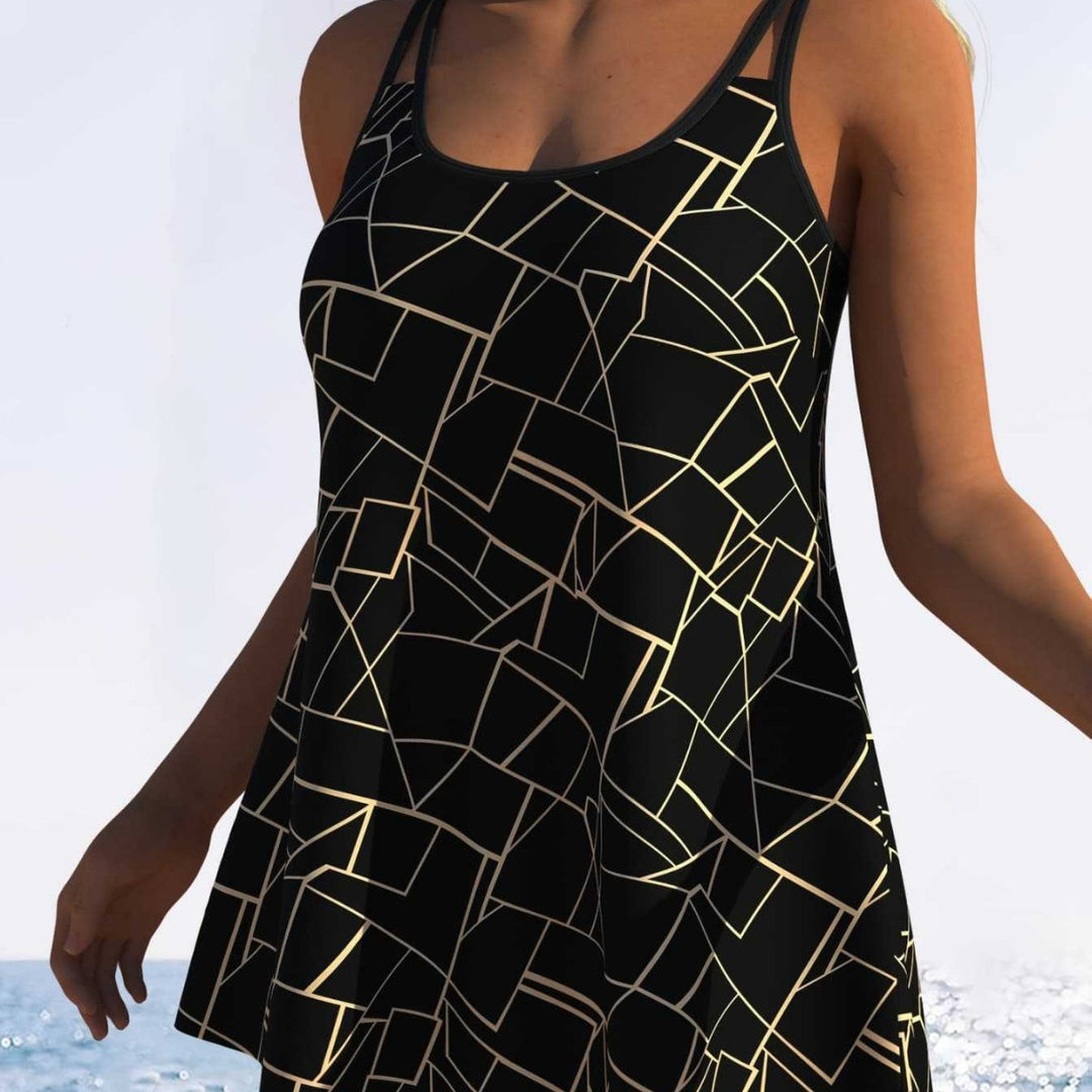 Damen Schwimmdress mit elegantem grafischen Mustermix und schickem Rocksaum EB