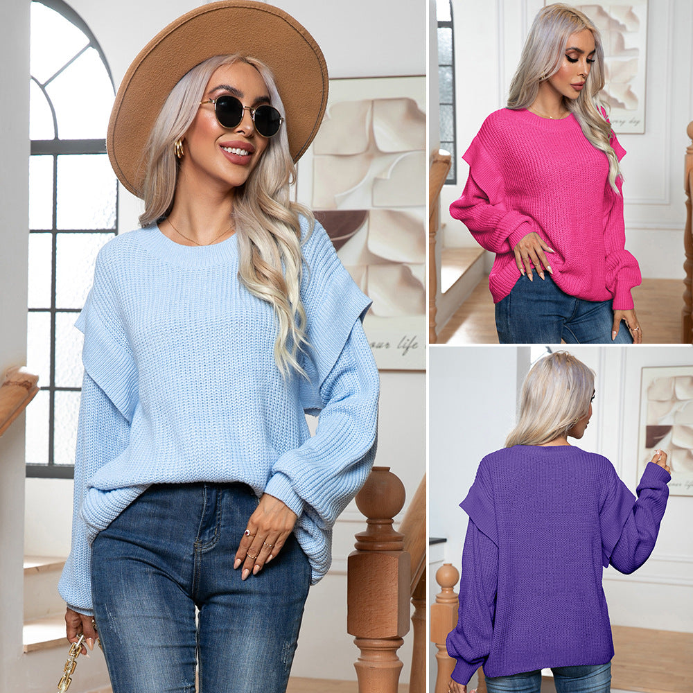 Damen Grobstrickpullover mit schulterfreier Passform und lässigem Schnitt EB
