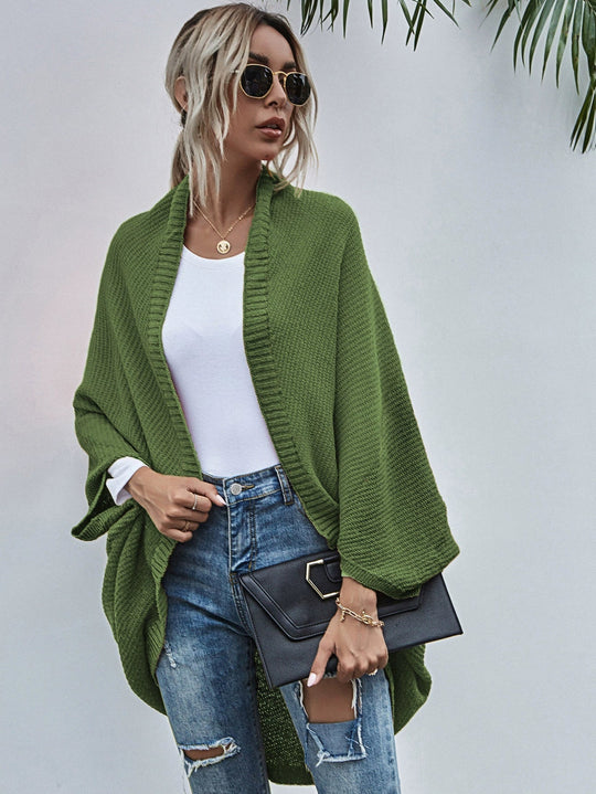 EB | Strickjacke Oversized Passform Wolle Strick Offen Front Fledermausärmel