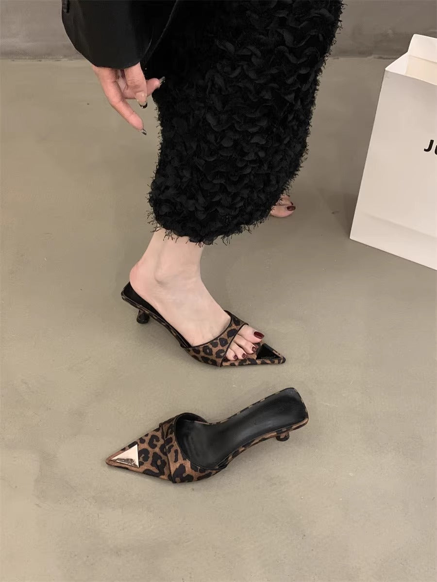 Damen schicke Slingback Mules mit modischem Leopardenprint EB