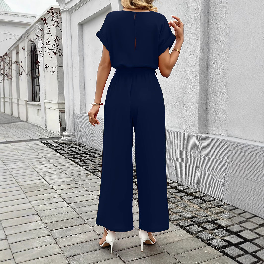 Damen Eleganter Jumpsuit mit Taillengürtel EB