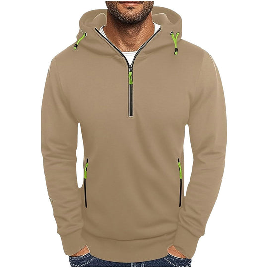 Herren modischer Kapuzenpullover mit zwei Taschen und halbem Reißverschluss EB