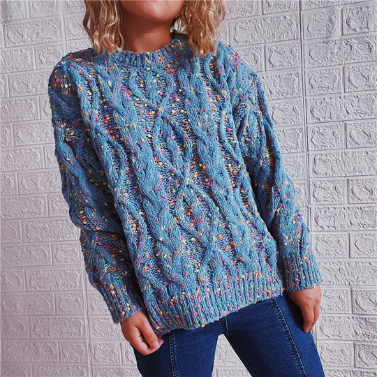 Damen grob gestrickter Pullover mit bunten Akzenten und lässigem Schnitt EB