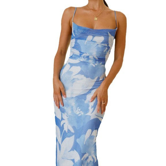 Damen Maxi-Kleid mit ärmellosem Schnitt und elegantem floralem Design EB