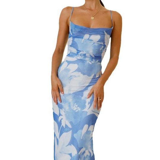 Damen Maxi-Kleid mit ärmellosem Schnitt und elegantem floralem Design EB