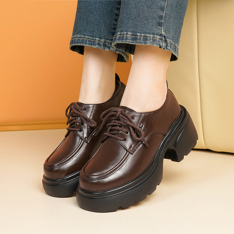 Damen Modische Schnürschuhe mit klobigem Absatz und hochwertigem Kunstleder EB