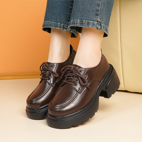 Damen Modische Schnürschuhe mit klobigem Absatz und hochwertigem Kunstleder EB
