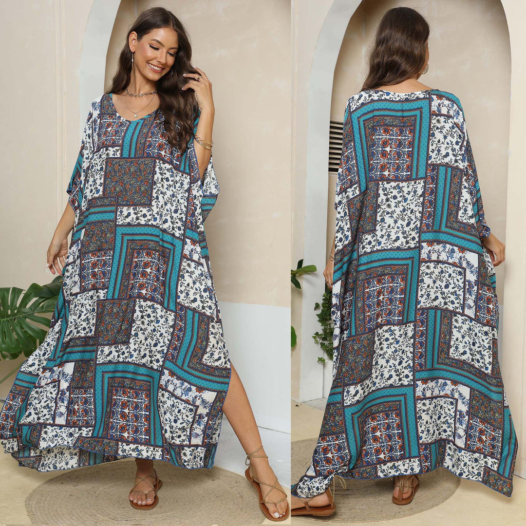 Damen lässiges Maxikleid im Patchwork-Design EB