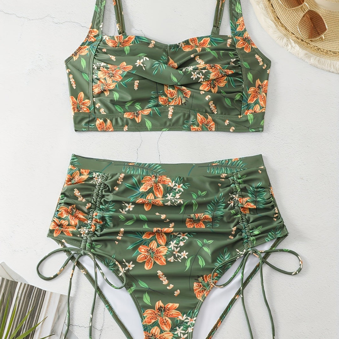 Damen Hochgeschnittener Bikini mit Raffung EB