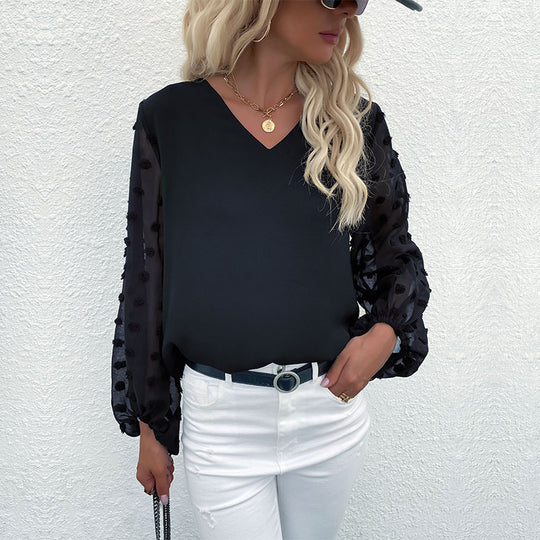 Damen Elegante Bluse mit dekorativen Puffärmeln und feinen Strukturen EB