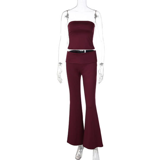 Damen Hochwertiges, figurbetontes Oberteil und Flared Hose Set EB