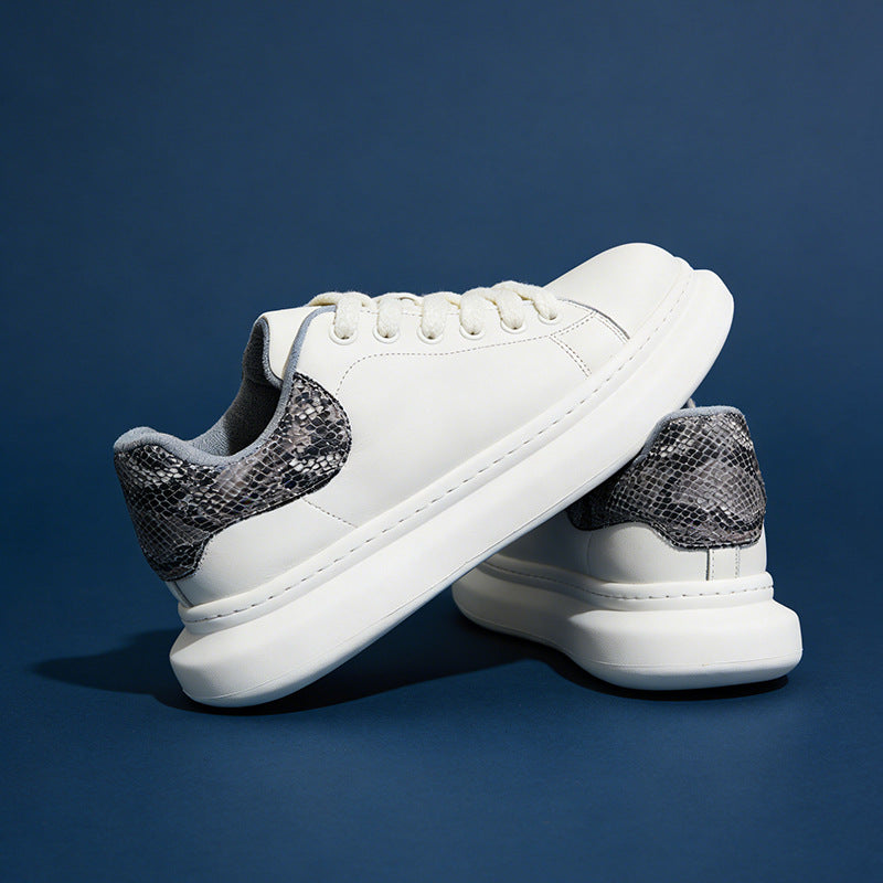 Damen Komfortable Leder Sneakers mit dicker Sohle EB