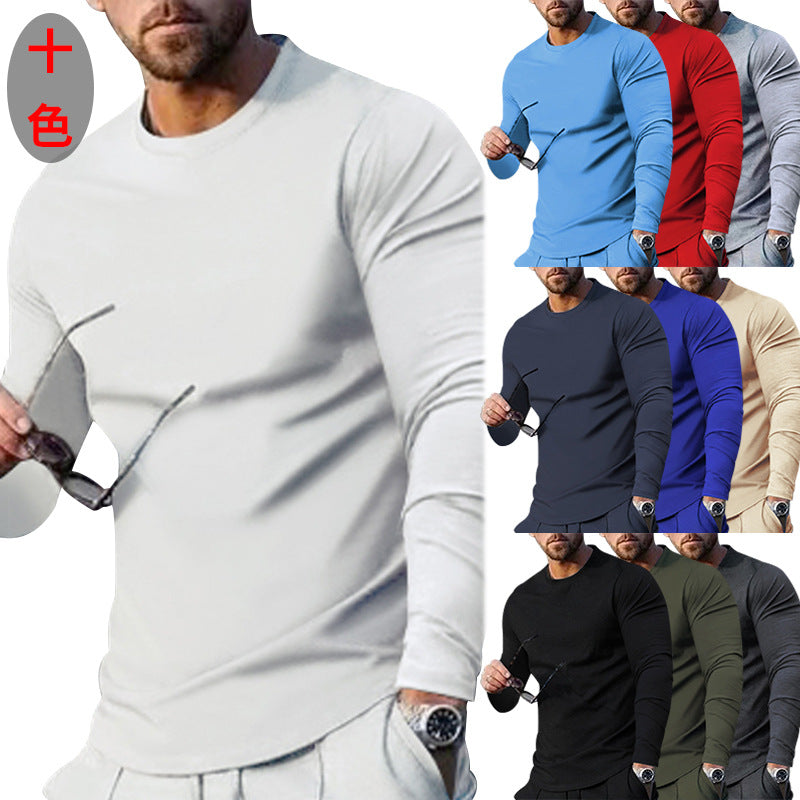 Herren nan schmal geschnittenes Langarmshirt mit Rundhalsausschnitt elastischem Baumwollstretch und verlängertem Saum EB