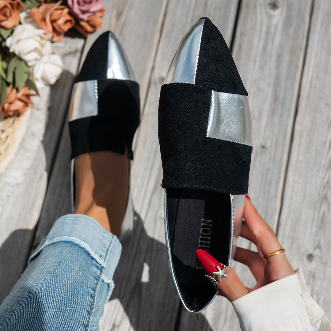 Damen modische Slipper mit glänzendem Obermaterial und weichem Fußbett EB