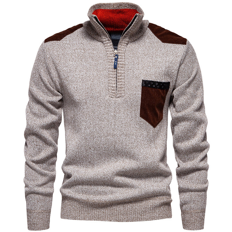 Herren Stehkragenpullover mit kontrastierenden Details und praktischen Taschen EB