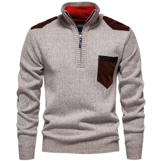 Herren Stehkragenpullover mit kontrastierenden Details und praktischen Taschen EB