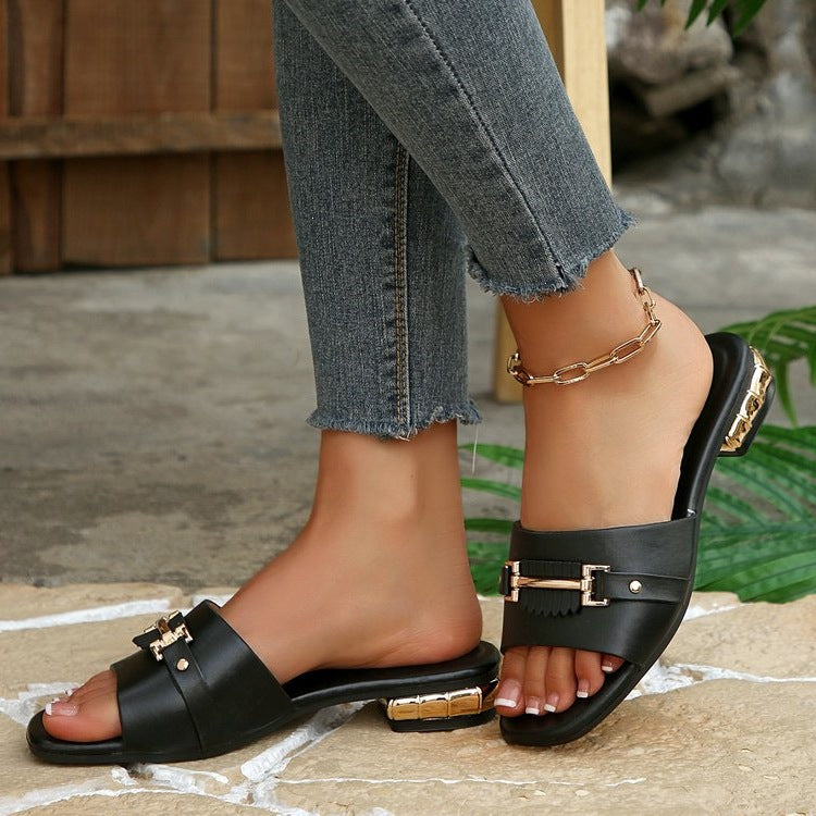 Damen modische Riemchen-Sandalen mit eleganter Schnallenverzierung EB
