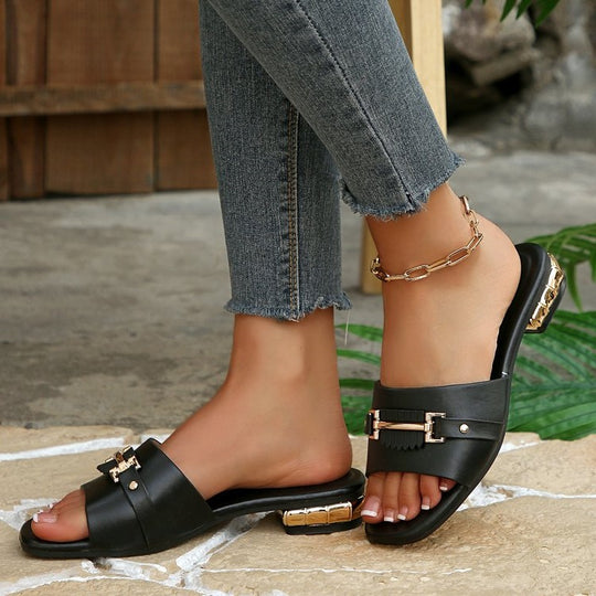 Damen modische Riemchen-Sandalen mit eleganter Schnallenverzierung EB