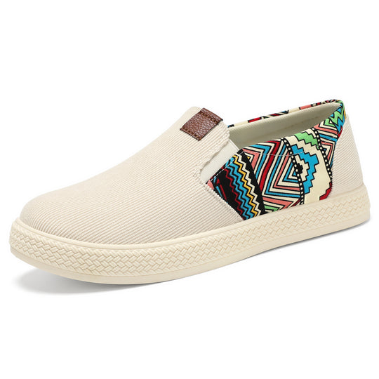 Damen Gemütliche Slip-On Sneakers mit buntem Muster und elastischem Einsatz EB