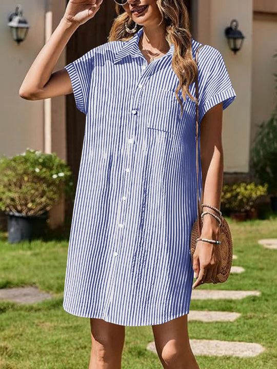 Damen Hemdblusenkleid mit feinen Streifen und praktischen Taschen EB