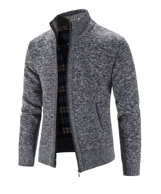 Herren Strickjacke mit strukturiertem Muster und hohem Stehkragen EB