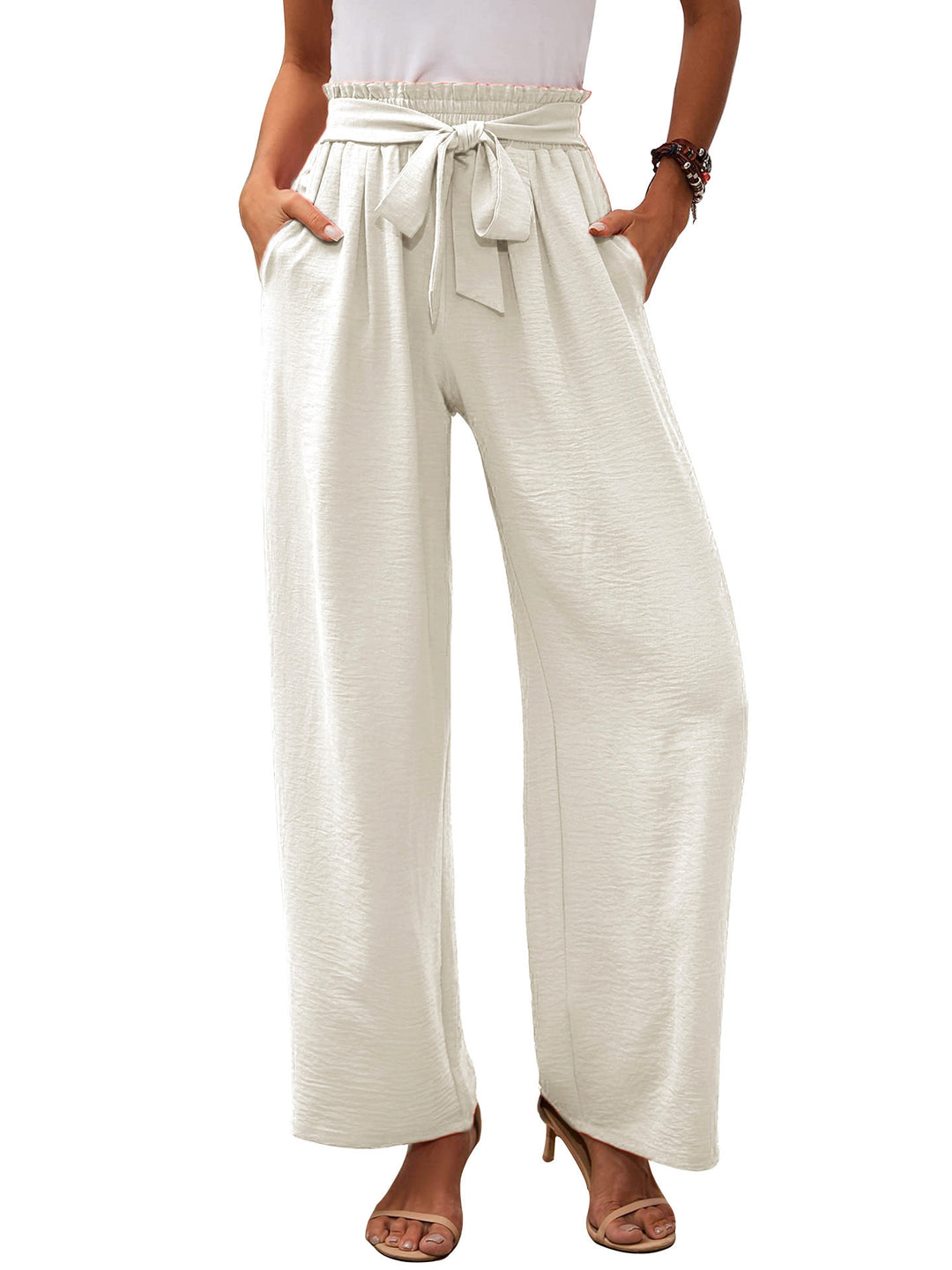 Damen weite Palazzo-Hose mit elastischem Bund und Bindegürtel EB