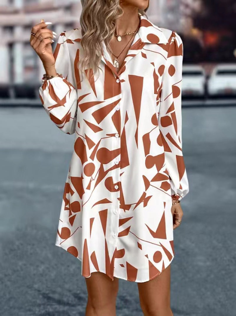 Damen Hemdblusenkleid mit modernem geometrischem Print Heidi-Mode