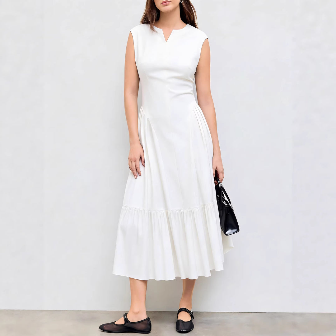Damen elegantes Maxikleid mit voluminösen Falten und ärmellosem Design EB