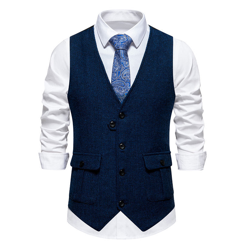 Herren elegante Anzugweste mit feinem Hahnentritt-Muster und praktischen Taschen EB