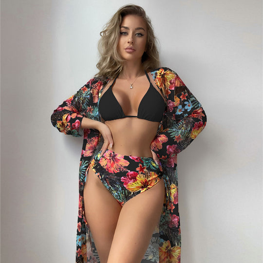 Damen Hochtaillierter Bikini mit floralem Cover-Up EB