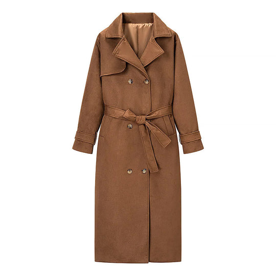 Damen eleganter Trenchcoat mit doppelter Knopfleiste und Gürtel EB