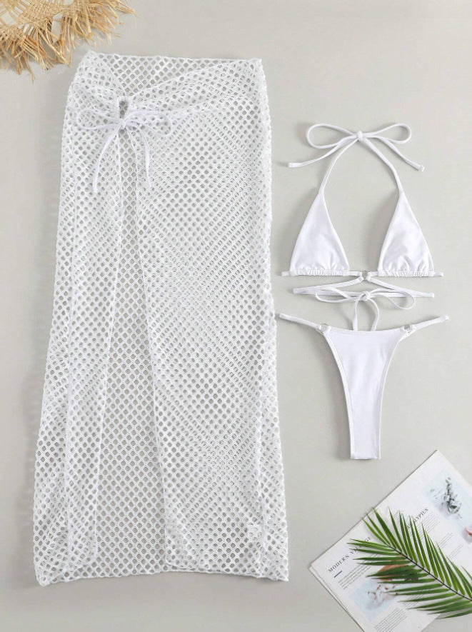 Damen Bikini-Set mit transparentem Netzrock und Triangel-Oberteil EB