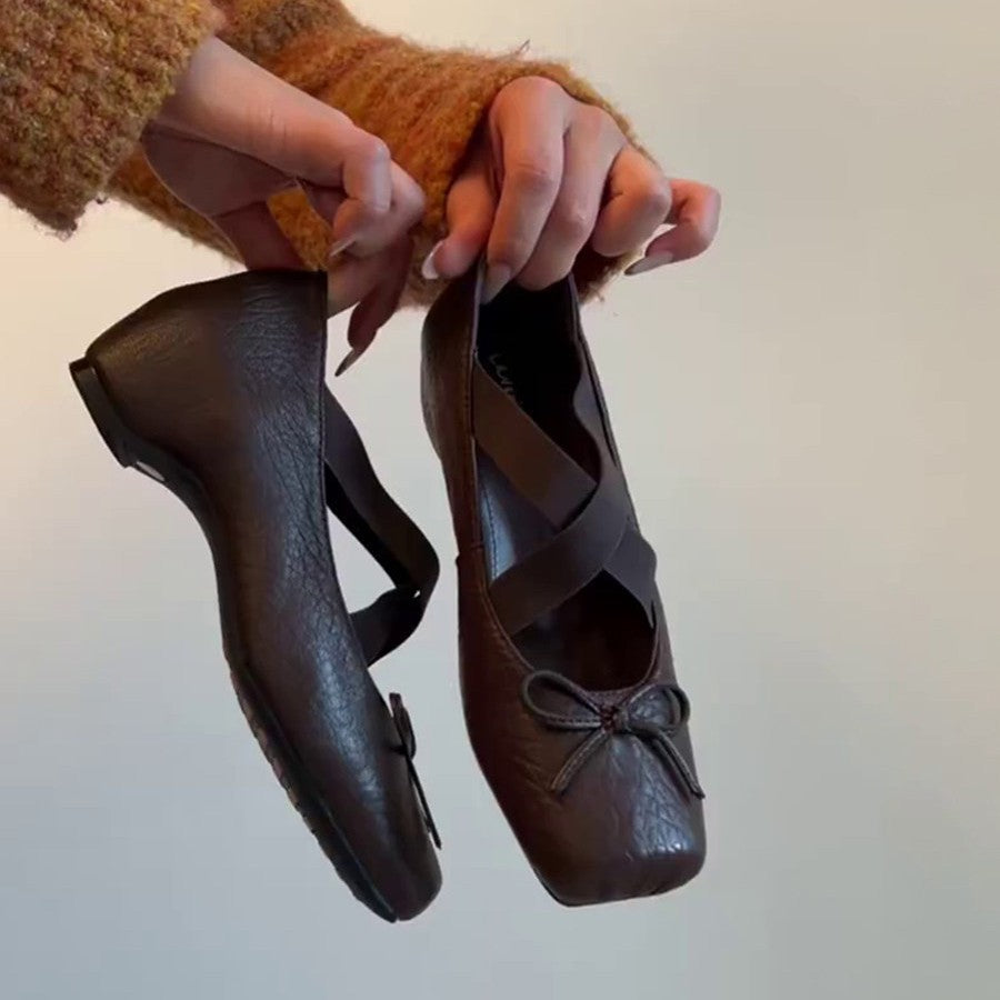 Damen Ballerinas mit elastischen Kreuzriemen und dekorativem Schleifendetail EB